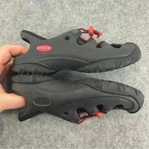 Crocs Juniors Youth Shoes Sandals  Boys Size 3 Black Red Bungie Cord - Picture 6 of 9